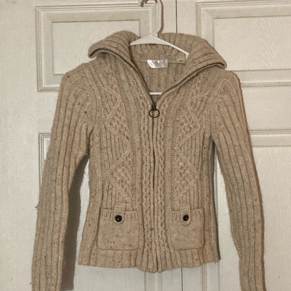 LOFT Beige Cable Knit Cardigan SP